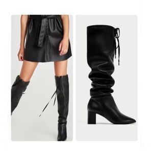 NEW ZARA 100% LEATHER OVER THE KNEE BOOTS BLACK SIZE 38